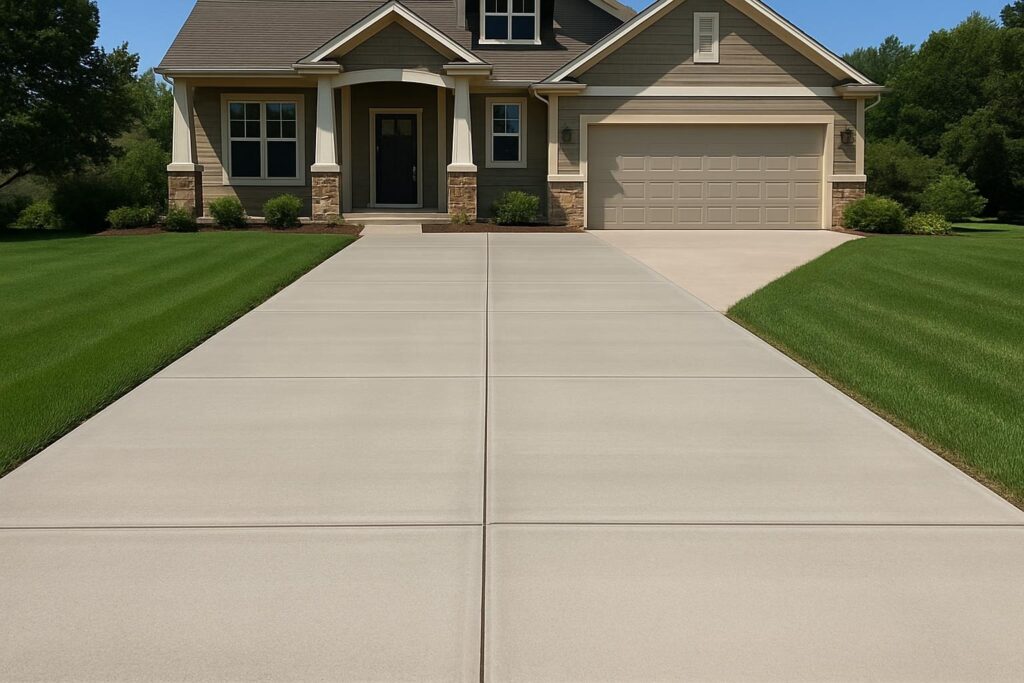 Freshly poured residential concrete driveway