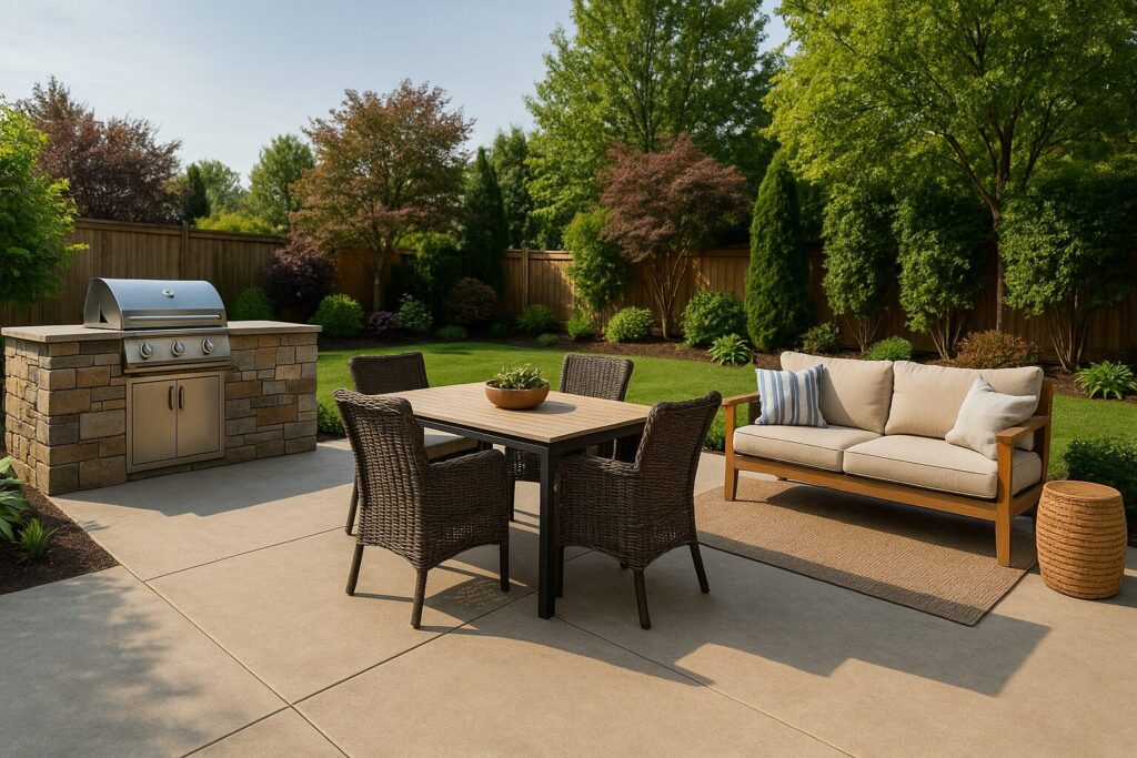 Fresh concrete patio space for residential outside in Illinois